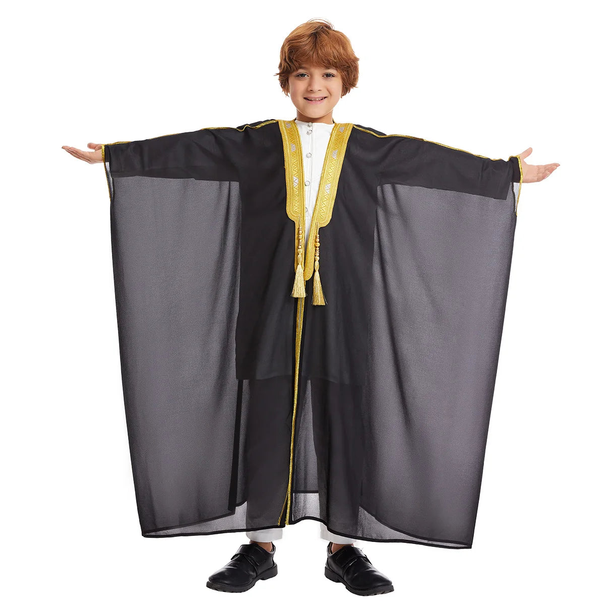 Kids Middle East Arab Robe with Tassel Boys Dubai Style Outfit Southeast Asian Long Shirt Islamic Traditional Ethnic Costume