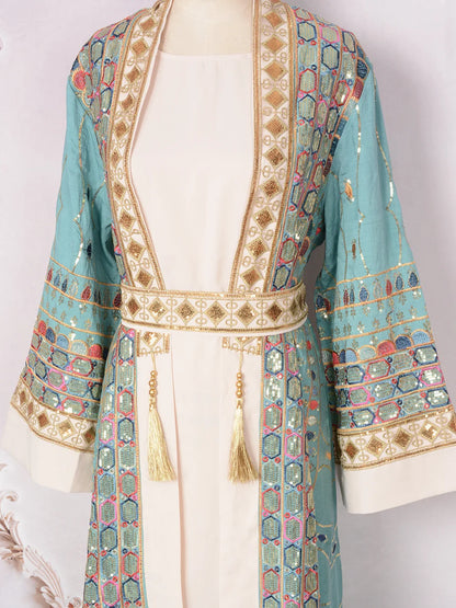 Muslim Two Piece Sets Women Clothing Prom Dresses Fashion Colorful Embroidery Abaya Turkish Kaftan Robe Women Prayer Dress Sets