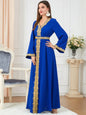 Muslim Women's Clothing, Solid Color Patchwork Basic Style, Loose Embroidery, Long Skirt, Dress, Long-Sleeved Dress