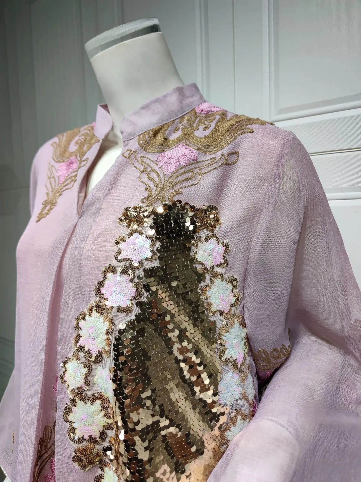 Kaftan Muslim Abaya Clothes for Muslim Women Summer Fashion Muslim Women Long Sleeve V-neck Sequin Long Maxi Dress Dubai Abaya