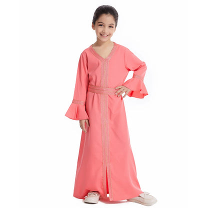 Muslim Kids Girls Maxi Dress Ramadan Eid Djellaba Dubai Abaya Turkey Kaftan Islamic Clothing Arabic Robe Children Prayer Gown