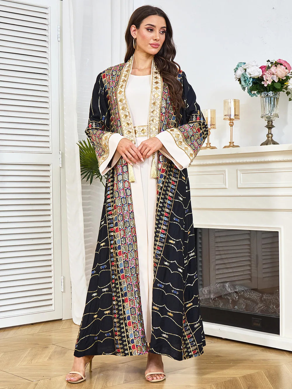 Muslim Two Piece Sets Women Clothing Prom Dresses Fashion Colorful Embroidery Abaya Turkish Kaftan Robe Women Prayer Dress Sets