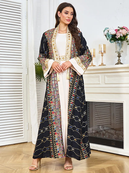 Muslim Two Piece Sets Women Clothing Prom Dresses Fashion Colorful Embroidery Abaya Turkish Kaftan Robe Women Prayer Dress Sets