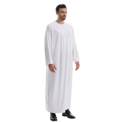 Muslim Men's Pakistani Islamic Style Dress Saudi Arabian Style Long Sleeved Button Up Robe Suitable for Prayer and Daily Wear