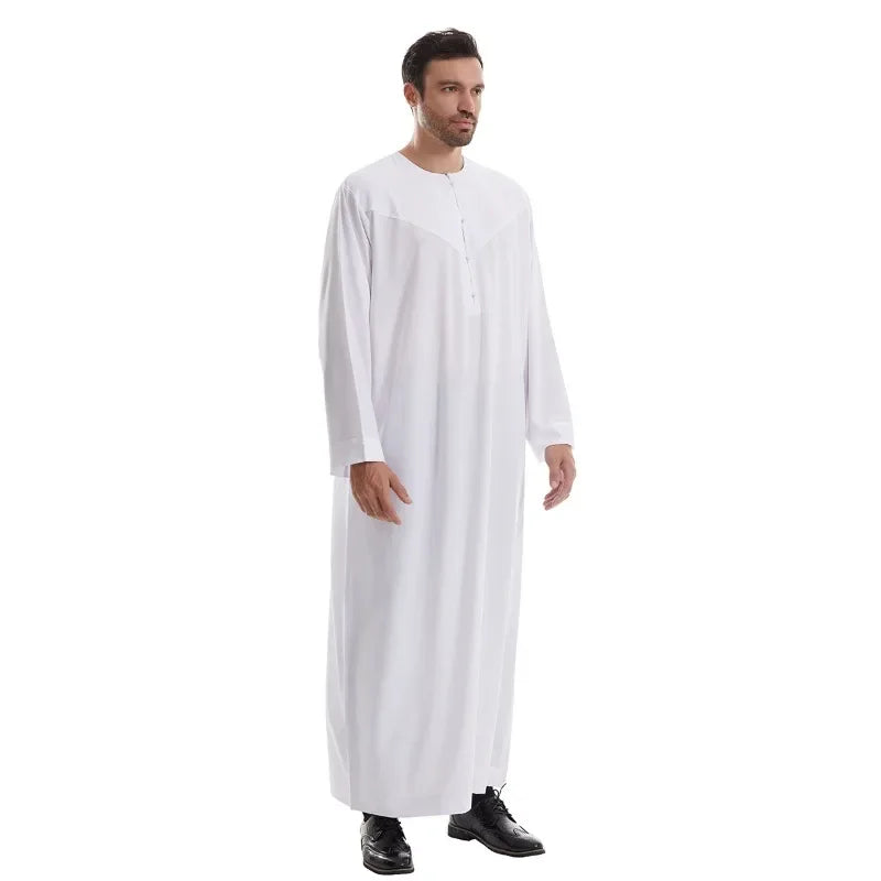Muslim Men's Pakistani Islamic Style Dress Saudi Arabian Style Long Sleeved Button Up Robe Suitable for Prayer and Daily Wear
