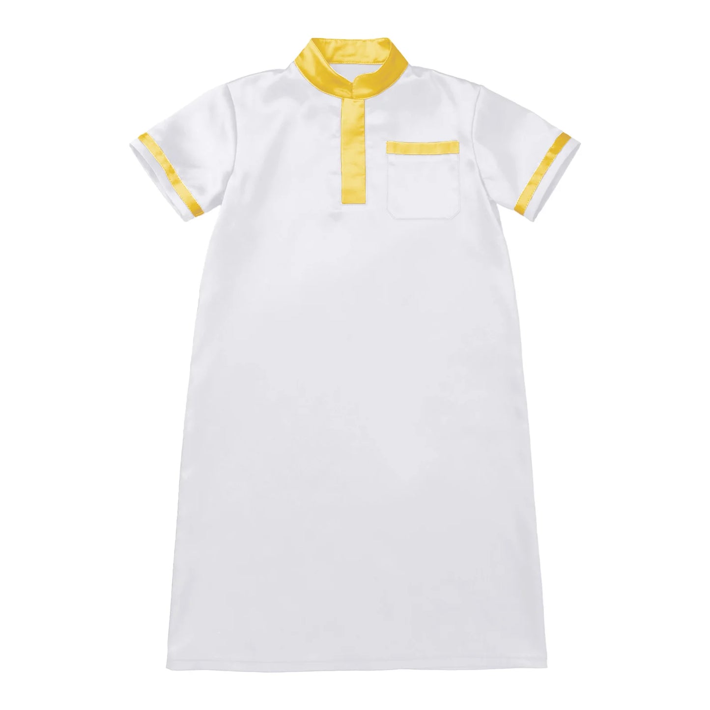 Muslim Baby Boys Robe Ramadan Eid Abaya Stand Collar Short Sleeve Satin Dress Gown with Pocket Arabic Islamic Dubai Kaftan Thobe