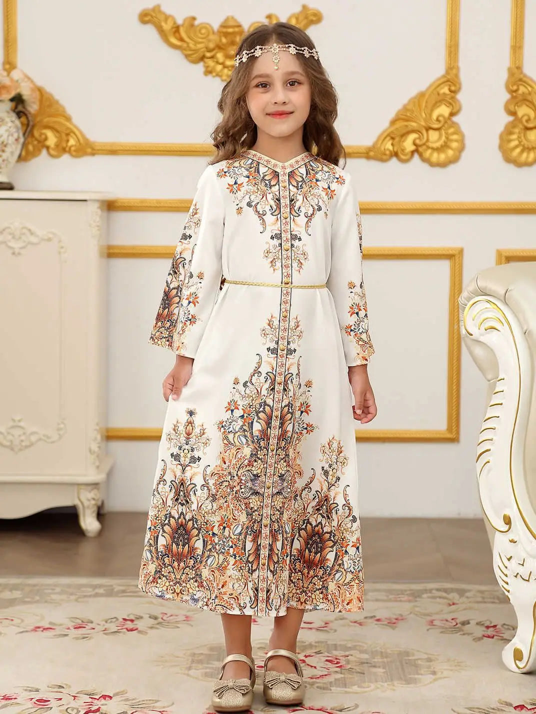 Muslim Kids Girls Festive Embroidery White Dress For Children Communion Ramadan Skirt Eid Prayer Garment Abaya Robe Kaftan Gown