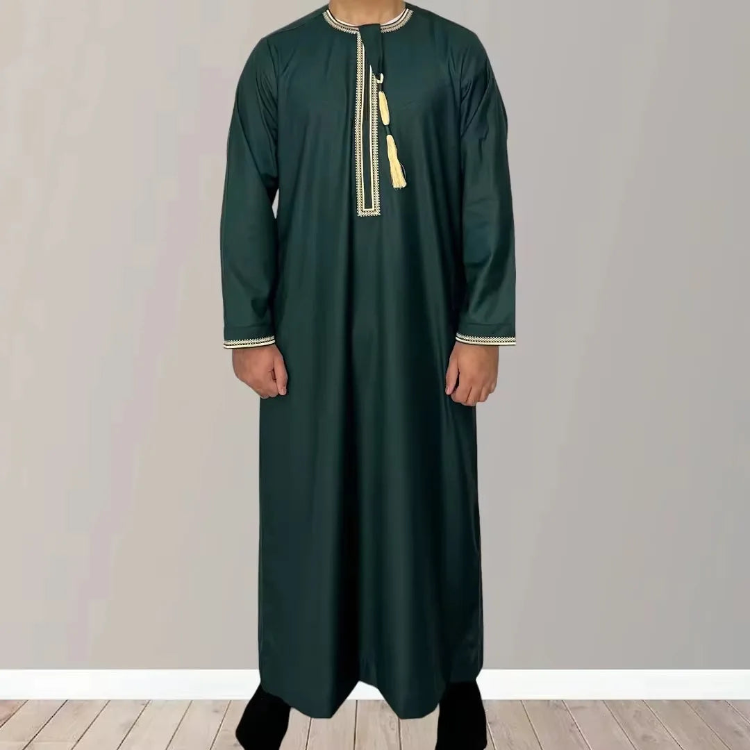 Muslim Men Long Sleeve Pullover Dress Abaya Daffah Jubba Thobe Pakistan Saudi Arab Kaftan Islam Clothing Prayer Robe Afghan
