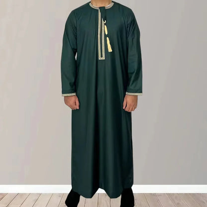 Muslim Men Long Sleeve Pullover Dress Abaya Daffah Jubba Thobe Pakistan Saudi Arab Kaftan Islam Clothing Prayer Robe Afghan