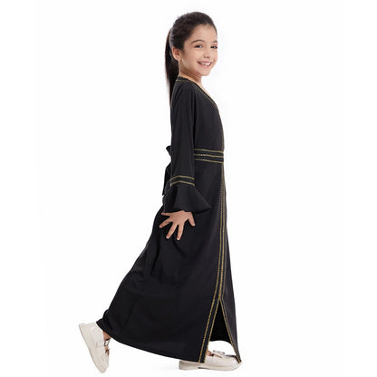 Muslim Kids Girls Maxi Dress Ramadan Eid Djellaba Dubai Abaya Turkey Kaftan Islamic Clothing Arabic Robe Children Prayer Gown