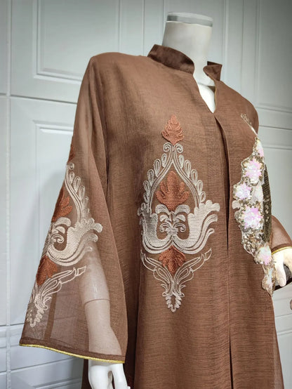 Kaftan Muslim Abaya Clothes for Muslim Women Summer Fashion Muslim Women Long Sleeve V-neck Sequin Long Maxi Dress Dubai Abaya