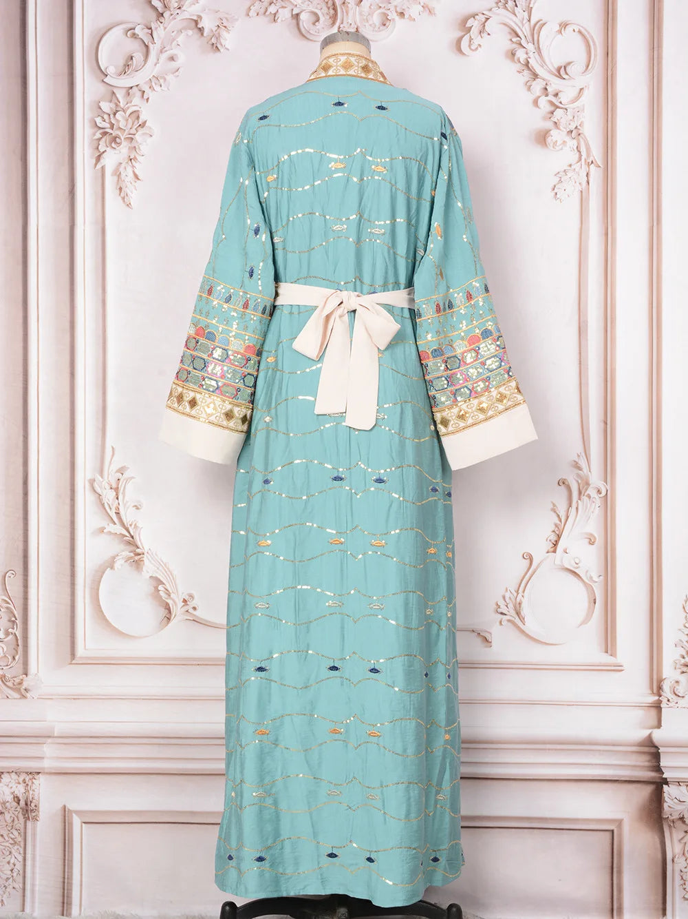 Muslim Two Piece Sets Women Clothing Prom Dresses Fashion Colorful Embroidery Abaya Turkish Kaftan Robe Women Prayer Dress Sets