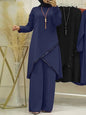 Muslim Two-Piece Set for Women, Long Sleeved Shirt, O-Neck Shirt, Wide Leg Pants, Casual, Luxury, Spring and Autumn