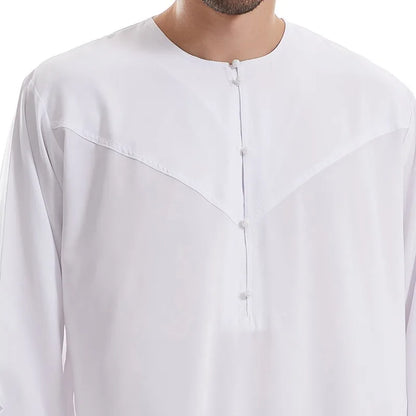 Muslim Men's Pakistani Islamic Style Dress Saudi Arabian Style Long Sleeved Button Up Robe Suitable for Prayer and Daily Wear