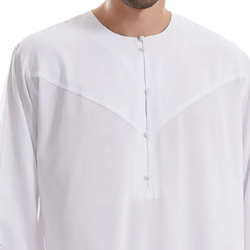 Muslim Men's Pakistani Islamic Style Dress Saudi Arabian Style Long Sleeved Button Up Robe Suitable for Prayer and Daily Wear
