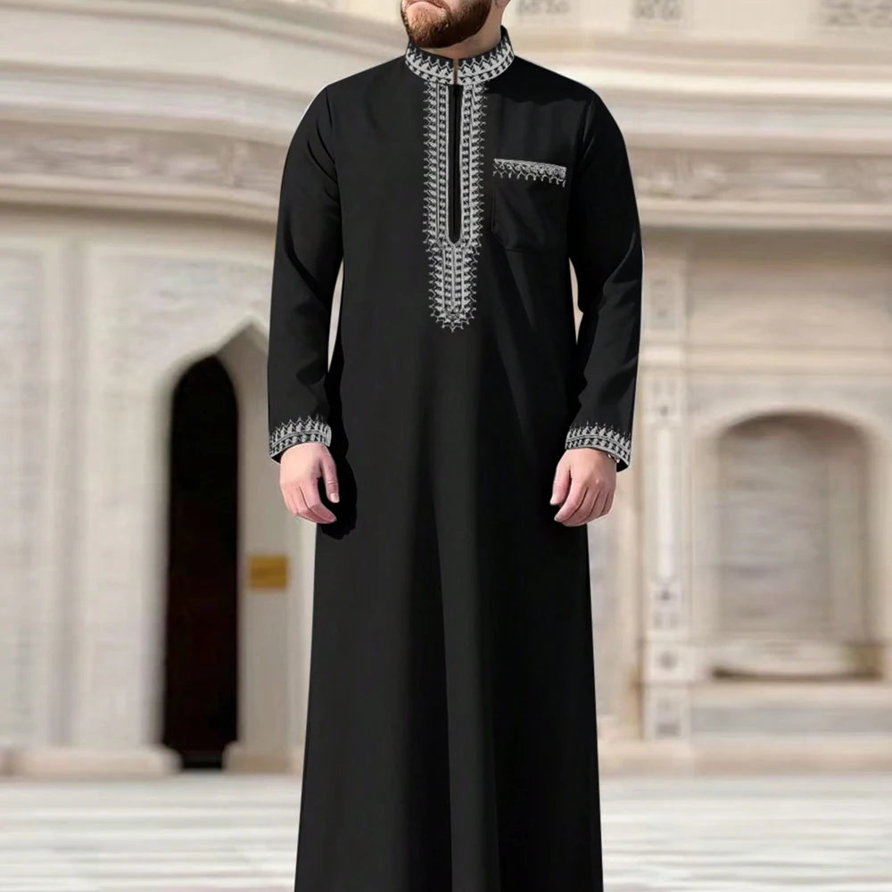 Muslim Men's Formal Thobes Long-sleeved Solid Color Loose Traditional Islamic Men's Clothing Kaftan Festival Arabic Ethnic Robe