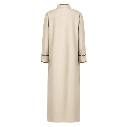 Kids Boys Muslim Thobe Arabic Middle East Loose Kaftan Long Sleeve Stand Collar Pocket Maxi Robe Casual Muslim Child Clothes
