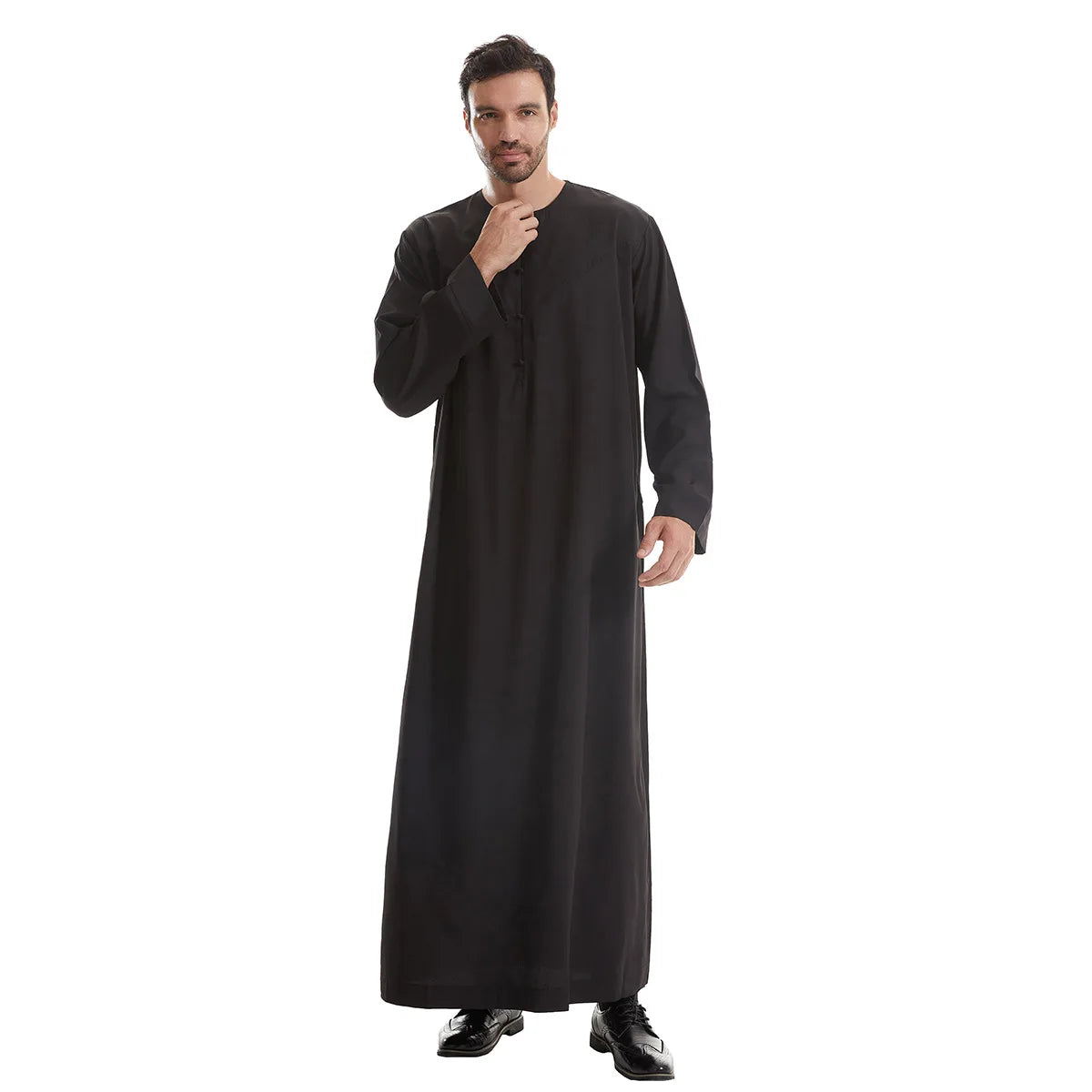 Muslim Men's Pakistani Islamic Style Dress Saudi Arabian Style Long Sleeved Button Up Robe Suitable for Prayer and Daily Wear