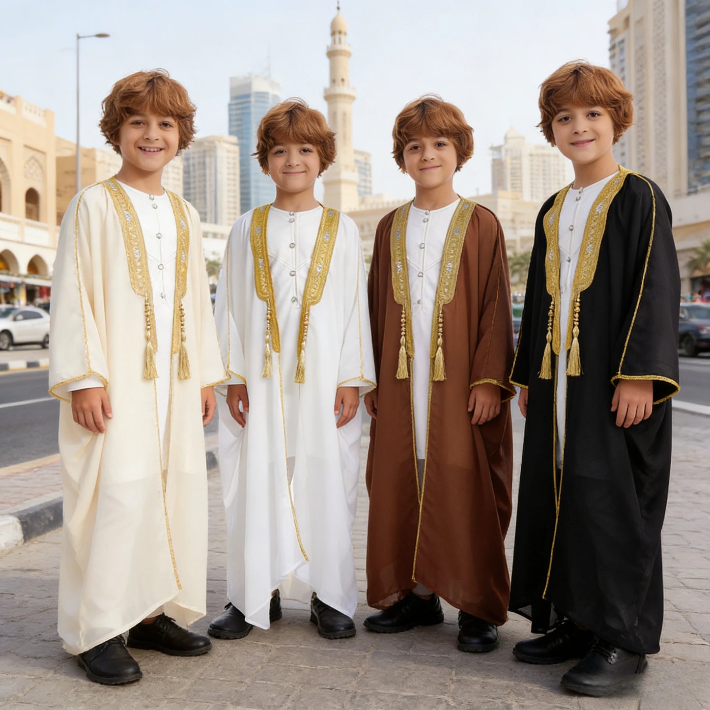 Kids Middle East Arab Robe with Tassel Boys Dubai Style Outfit Southeast Asian Long Shirt Islamic Traditional Ethnic Costume