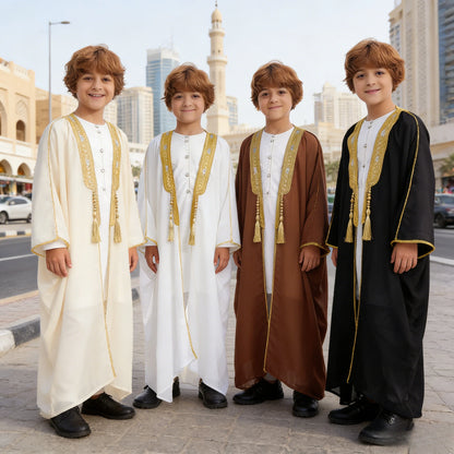 Kids Middle East Arab Robe with Tassel Boys Dubai Style Outfit Southeast Asian Long Shirt Islamic Traditional Ethnic Costume