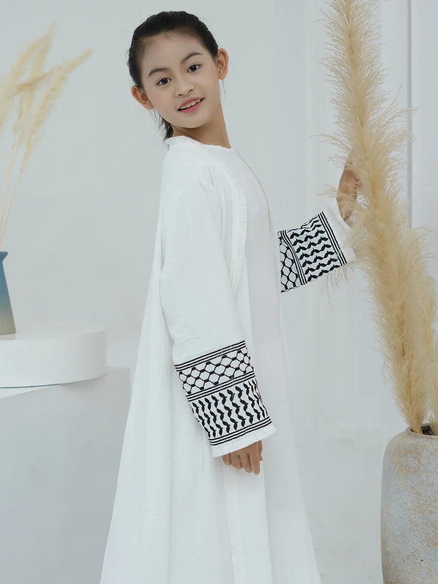 Muslim Kids girls Luxury Dubai Abaya Kimono Cardigan Embroidery tassels Long Dress Ramadan Robe Kaftan Femme Islam Clothing