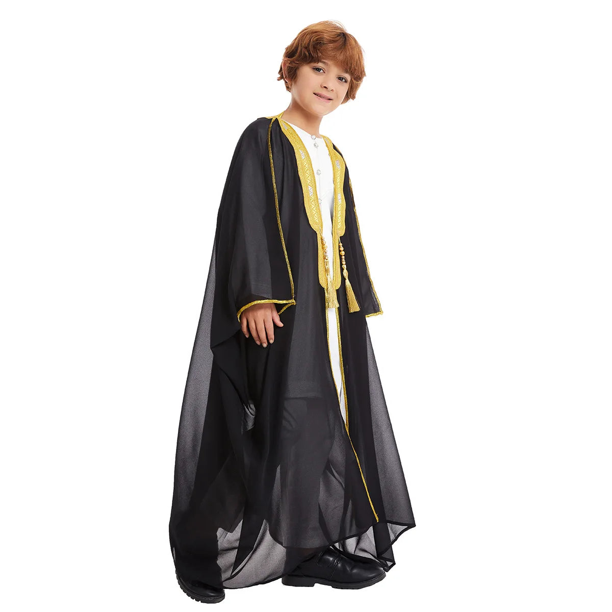 Kids Middle East Arab Robe with Tassel Boys Dubai Style Outfit Southeast Asian Long Shirt Islamic Traditional Ethnic Costume