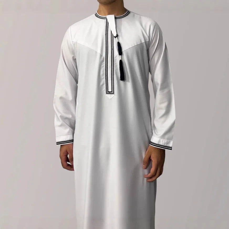 Muslim Men Long Sleeve Pullover Dress Abaya Daffah Jubba Thobe Pakistan Saudi Arab Kaftan Islam Clothing Prayer Robe Afghan