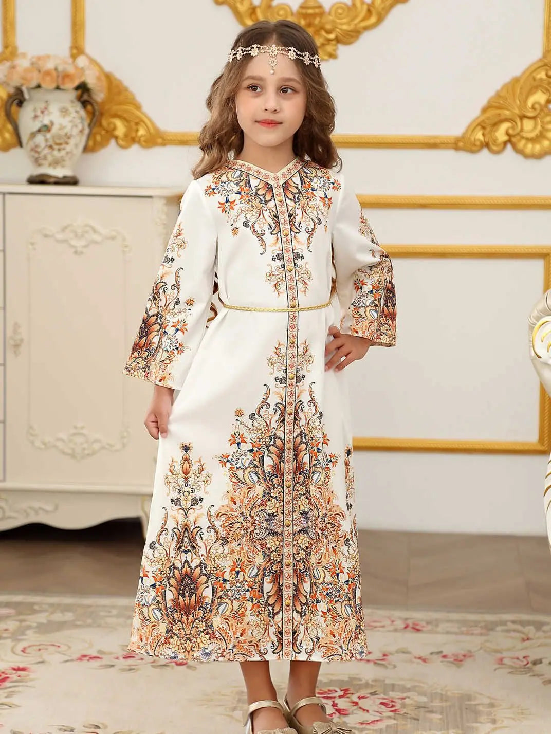 Muslim Kids Girls Festive Embroidery White Dress For Children Communion Ramadan Skirt Eid Prayer Garment Abaya Robe Kaftan Gown