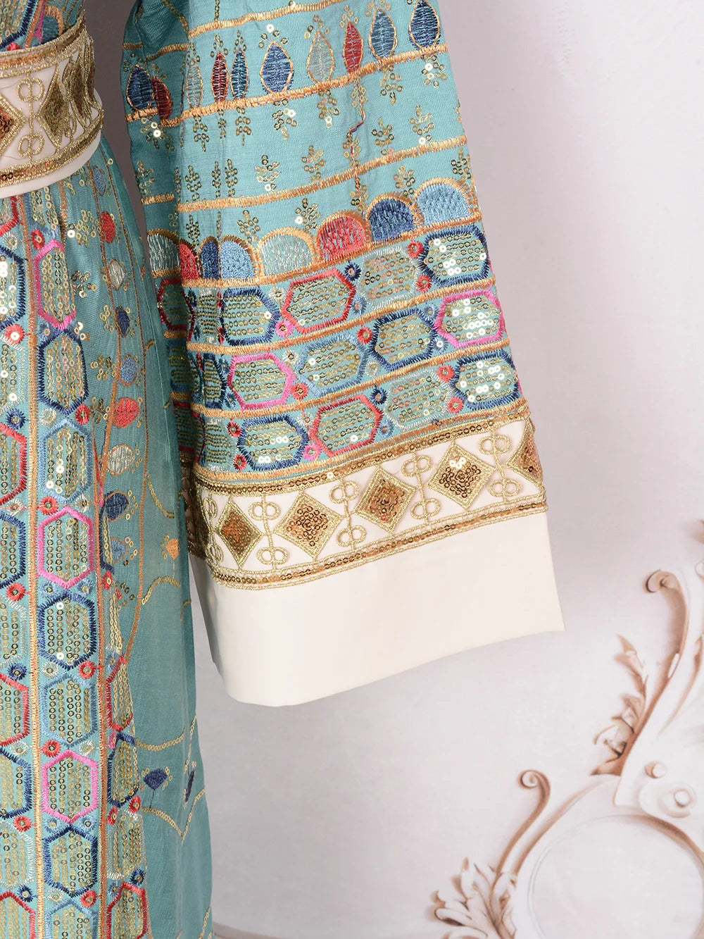 Muslim Two Piece Sets Women Clothing Prom Dresses Fashion Colorful Embroidery Abaya Turkish Kaftan Robe Women Prayer Dress Sets