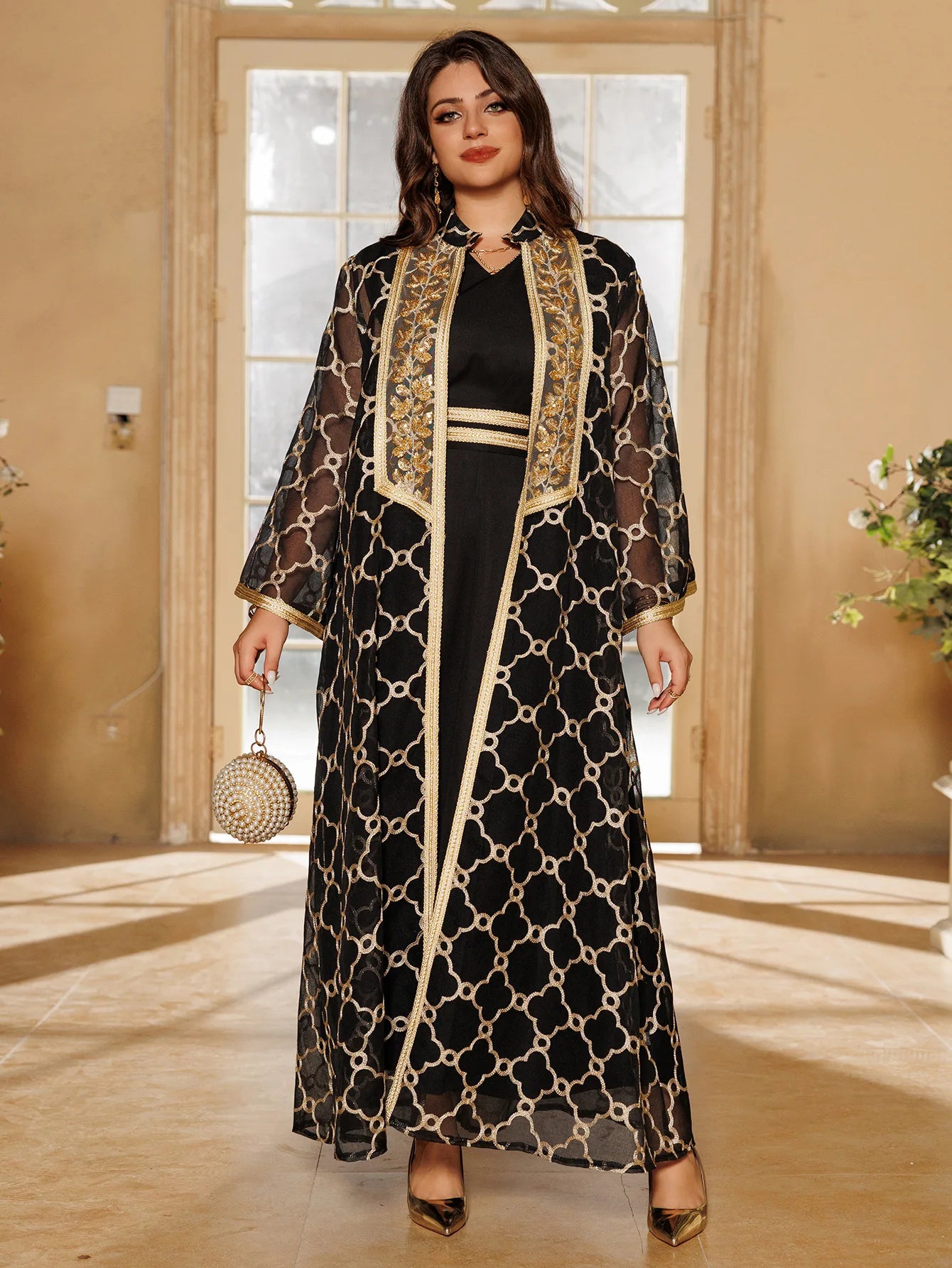Muslim Dresses 2 Piece Sets for Women Moroccan Kaftan Embroidery Jalabiya Ramadan Dubai Open Abayas Islam Vestidos Cardigan Robe