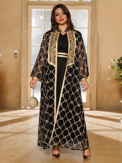 Muslim Dresses 2 Piece Sets for Women Moroccan Kaftan Embroidery Jalabiya Ramadan Dubai Open Abayas Islam Vestidos Cardigan Robe