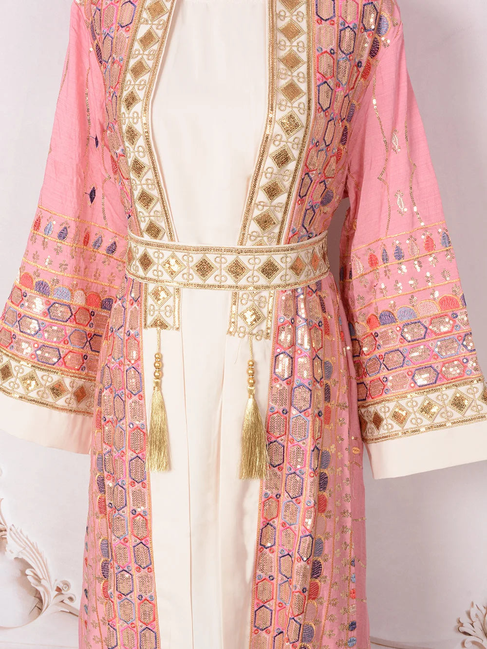 Muslim Two Piece Sets Women Clothing Prom Dresses Fashion Colorful Embroidery Abaya Turkish Kaftan Robe Women Prayer Dress Sets