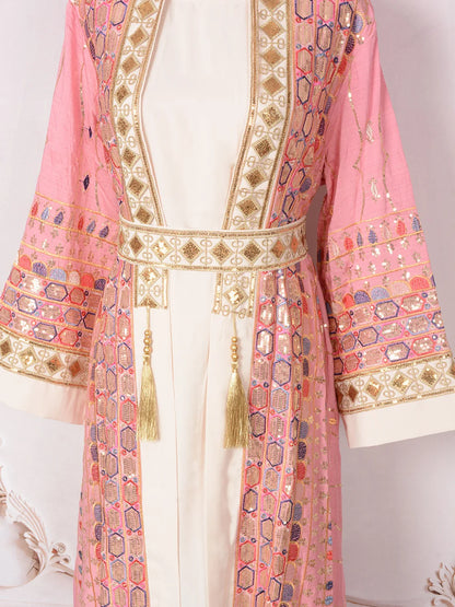Muslim Two Piece Sets Women Clothing Prom Dresses Fashion Colorful Embroidery Abaya Turkish Kaftan Robe Women Prayer Dress Sets