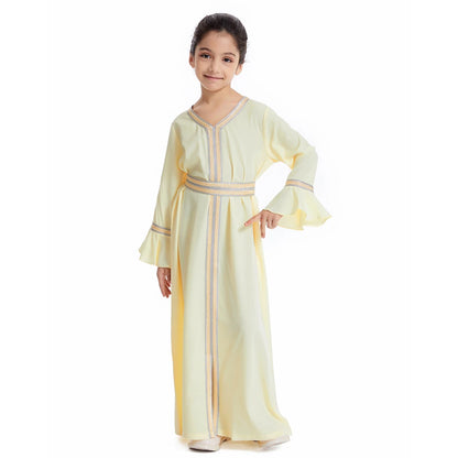 Muslim Kids Girls Maxi Dress Ramadan Eid Djellaba Dubai Abaya Turkey Kaftan Islamic Clothing Arabic Robe Children Prayer Gown