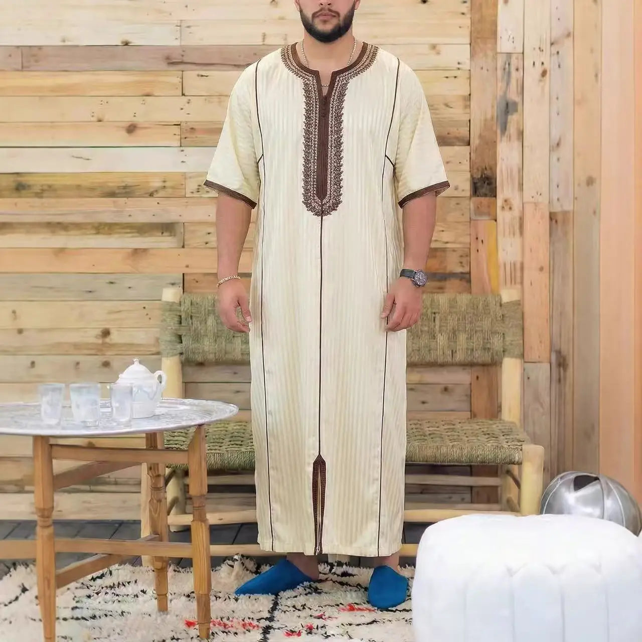 Muslim Men's Formal Thobes Long-sleeved Solid Color Loose Traditional Islamic Men's Clothing Kaftan Festival Arabic Ethnic Robe