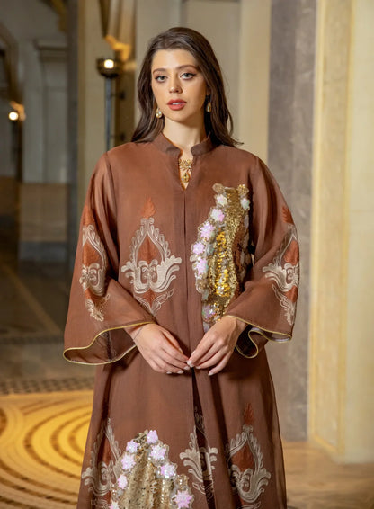 Kaftan Muslim Abaya Clothes for Muslim Women Summer Fashion Muslim Women Long Sleeve V-neck Sequin Long Maxi Dress Dubai Abaya