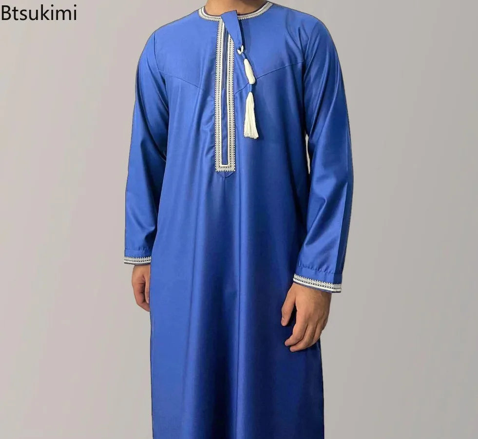 2026 Muslim Fashion Abaya for Men Long Sleeve O-neck Pullover Dress Robe Men Jubba Thobe Pakistan Kaftan Arabic Islamic Clothing