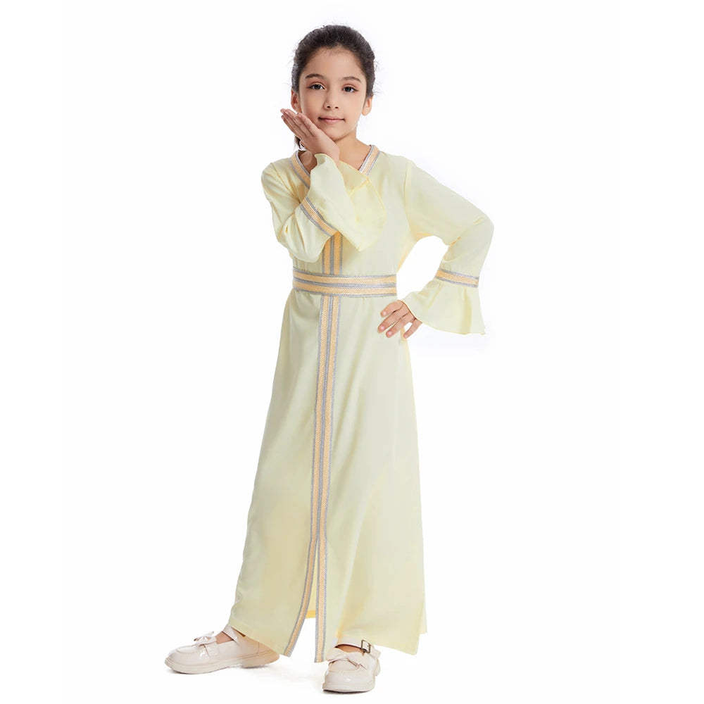 Muslim Kids Girls Maxi Dress Ramadan Eid Djellaba Dubai Abaya Turkey Kaftan Islamic Clothing Arabic Robe Children Prayer Gown