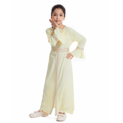 Muslim Kids Girls Maxi Dress Ramadan Eid Djellaba Dubai Abaya Turkey Kaftan Islamic Clothing Arabic Robe Children Prayer Gown