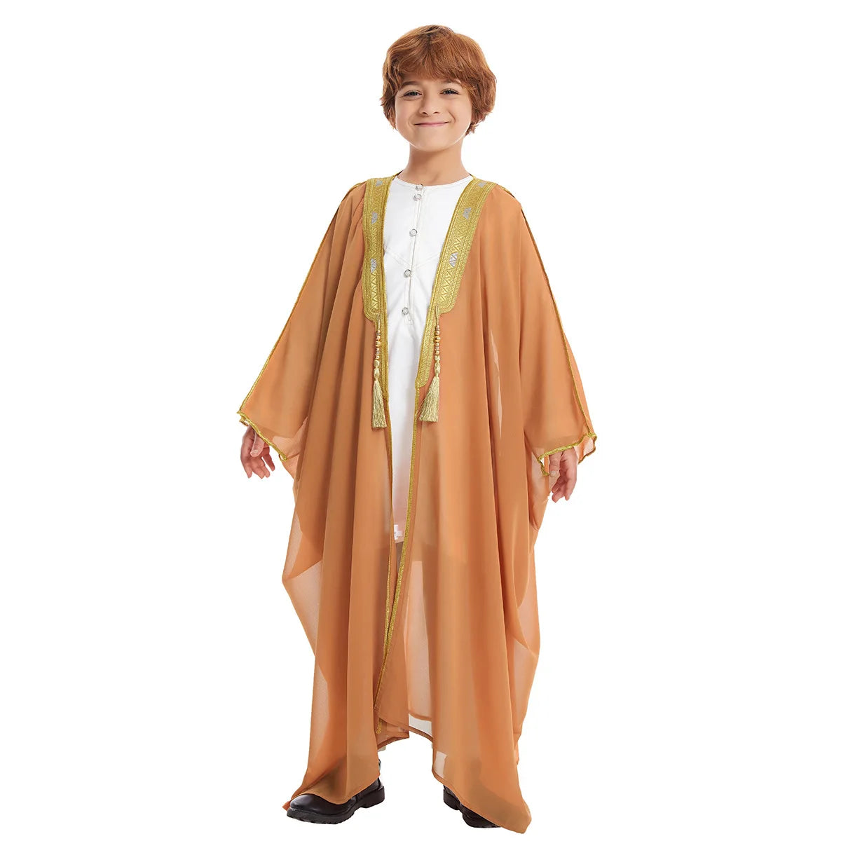 Kids Middle East Arab Robe with Tassel Boys Dubai Style Outfit Southeast Asian Long Shirt Islamic Traditional Ethnic Costume