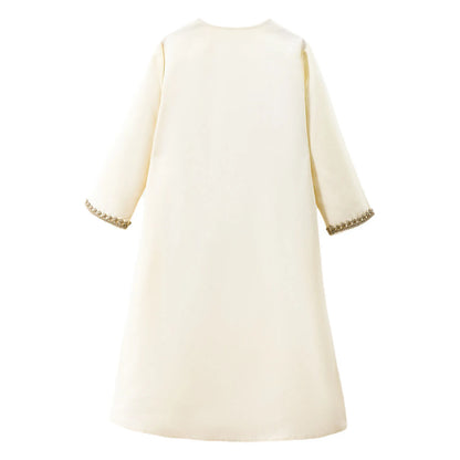 Muslim Boys Robe Kids Arabic Islamic Abaya Kaftan Prayer Clothing Long Sleeve Embroidered Zipper Gown Top Ramadan Eid Thobe