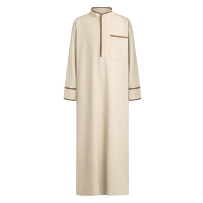 Kids Boys Muslim Thobe Arabic Middle East Loose Kaftan Long Sleeve Stand Collar Pocket Maxi Robe Casual Muslim Child Clothes