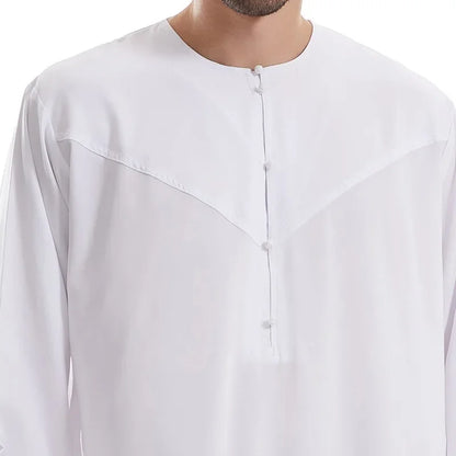 Muslim Men's Pakistani Islamic Style Dress Saudi Arabian Style Long Sleeved Button Up Robe Suitable for Prayer and Daily Wear