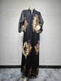 Kaftan Muslim Abaya Clothes for Muslim Women Summer Fashion Muslim Women Long Sleeve V-neck Sequin Long Maxi Dress Dubai Abaya