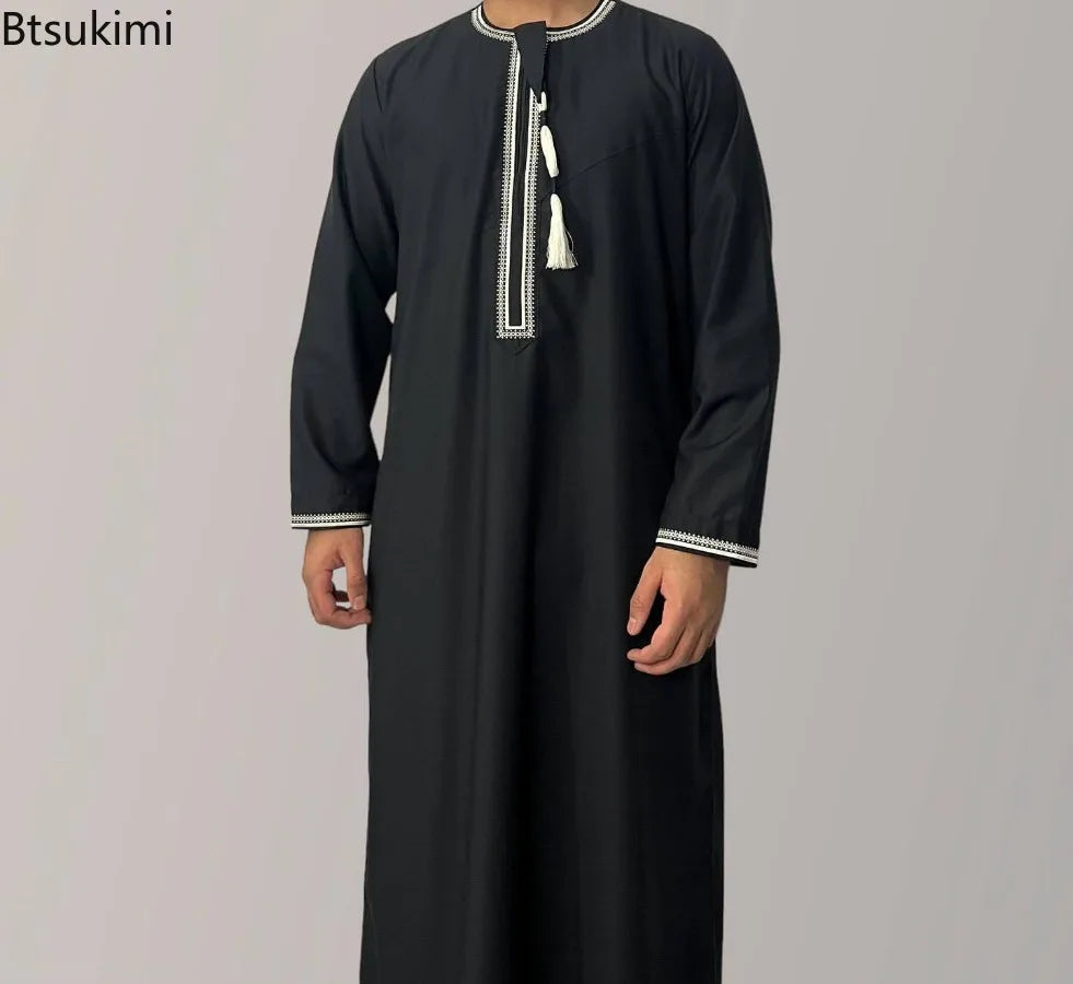 2026 Muslim Fashion Abaya for Men Long Sleeve O-neck Pullover Dress Robe Men Jubba Thobe Pakistan Kaftan Arabic Islamic Clothing
