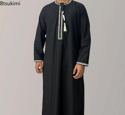 2026 Muslim Fashion Abaya for Men Long Sleeve O-neck Pullover Dress Robe Men Jubba Thobe Pakistan Kaftan Arabic Islamic Clothing