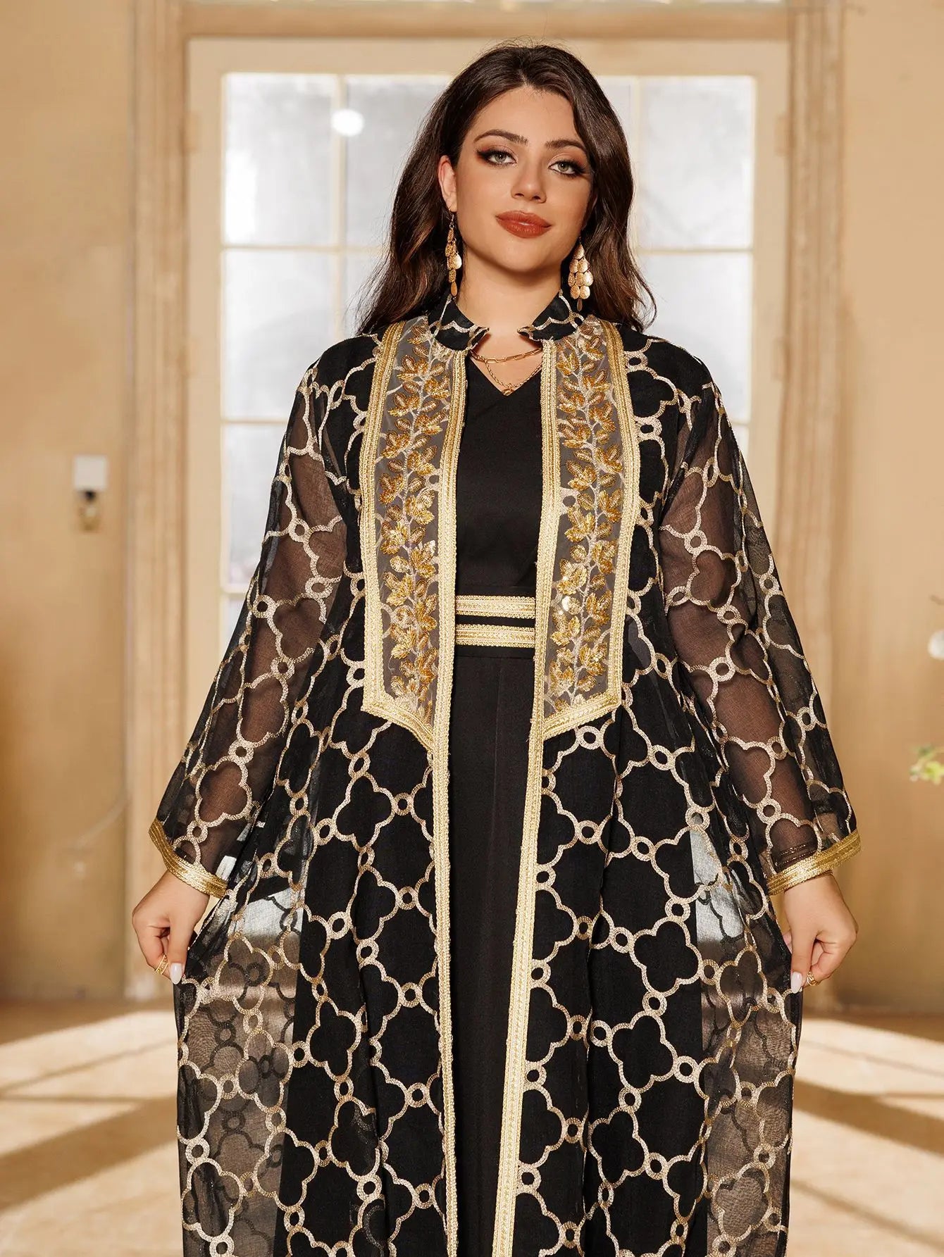 Muslim Dresses 2 Piece Sets for Women Moroccan Kaftan Embroidery Jalabiya Ramadan Dubai Open Abayas Islam Vestidos Cardigan Robe