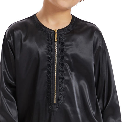 Muslim Children Abaya Ramadan Jubba Prayer Thobe Boys Long Dress Kids Caftan Islamic Robe O-Neck Gown for Kaftan Dubai Arab Robe