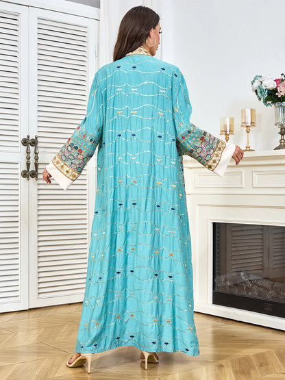 Muslim Two Piece Sets Women Clothing Prom Dresses Fashion Colorful Embroidery Abaya Turkish Kaftan Robe Women Prayer Dress Sets