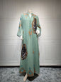 Kaftan Muslim Abaya Clothes for Muslim Women Summer Fashion Muslim Women Long Sleeve V-neck Sequin Long Maxi Dress Dubai Abaya